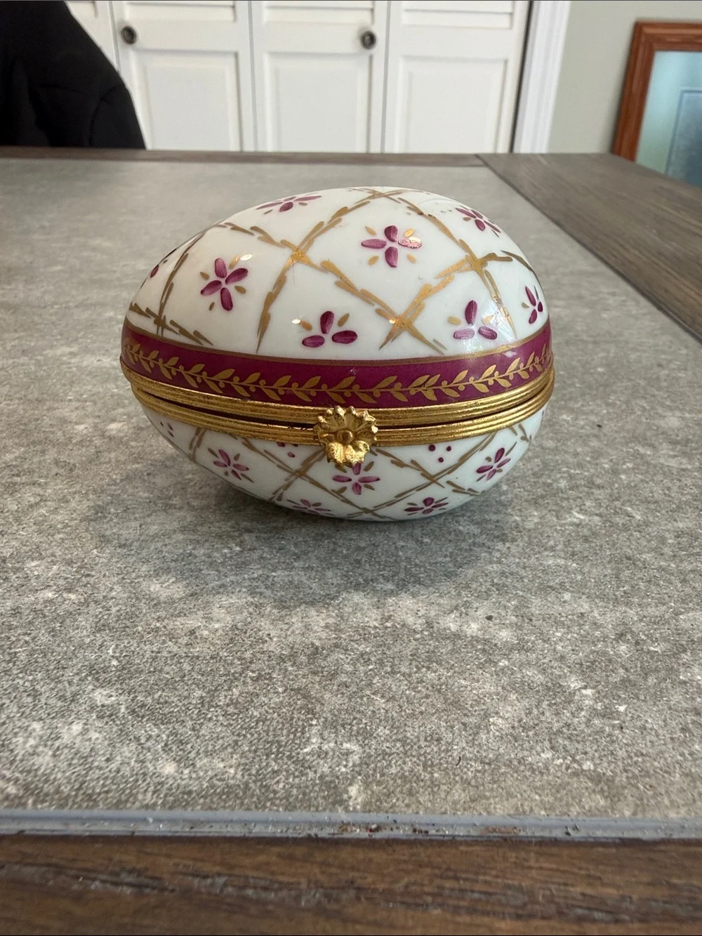 VTG Limoges White Porcelain Egg Trinket Box Hand Painted